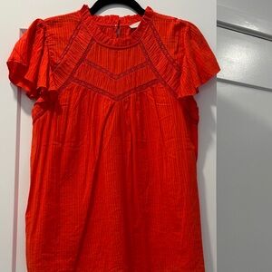 LOFT Vibrant Red Blouse with Ruffle Sleeves